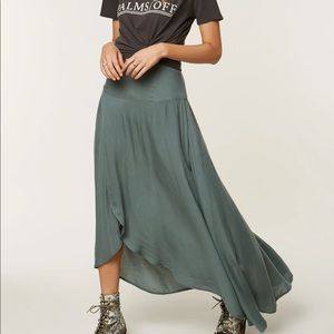 PO'Neil Ambrosio Dark Sage Green High-Low Maxi Skirt